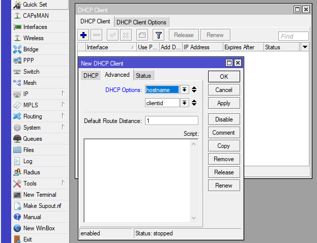 Mikrotik  IP — DHCP Client Advanced