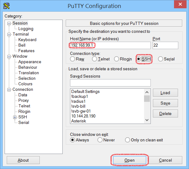 putty ssh подключение к роутеру open-wrt